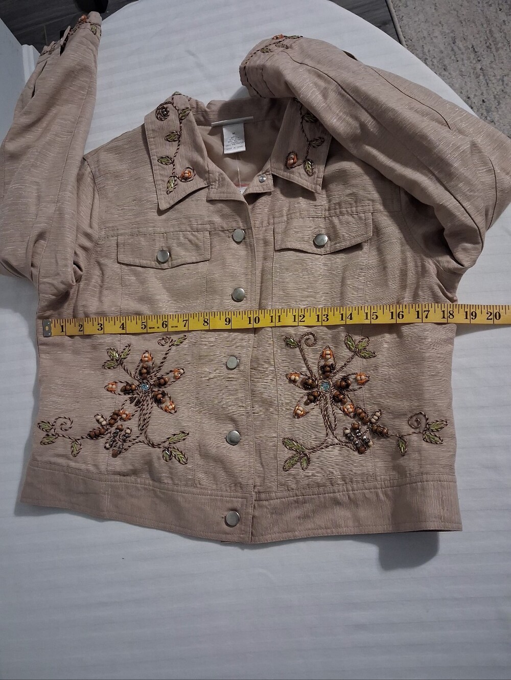 Beaded Floral Embellished Beige Jacket - Picture 7 of 11